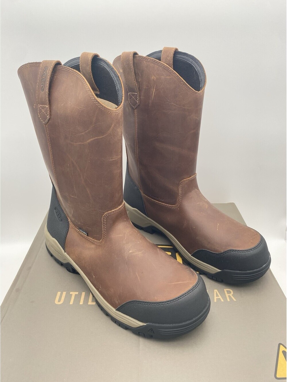Keen Men's Size 15EE Bison Brown Evanston Pull On Waterproof Utility Boots - New